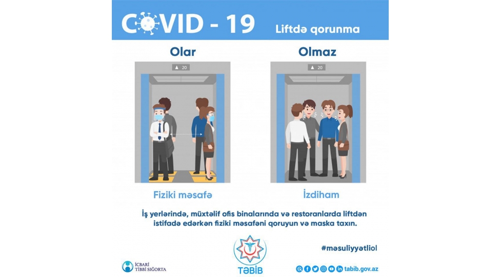 TƏBİB: Lift daxilində maska taxın, üz-üzə dayanmayın