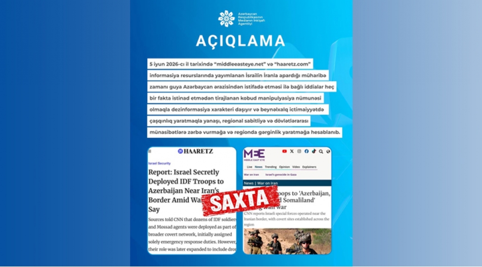 MEDİA:İsrail-İran müharibəsində Azərbaycan ərazisindən istifadə ilə bağlı iddialar açıq manipulyasiyadır